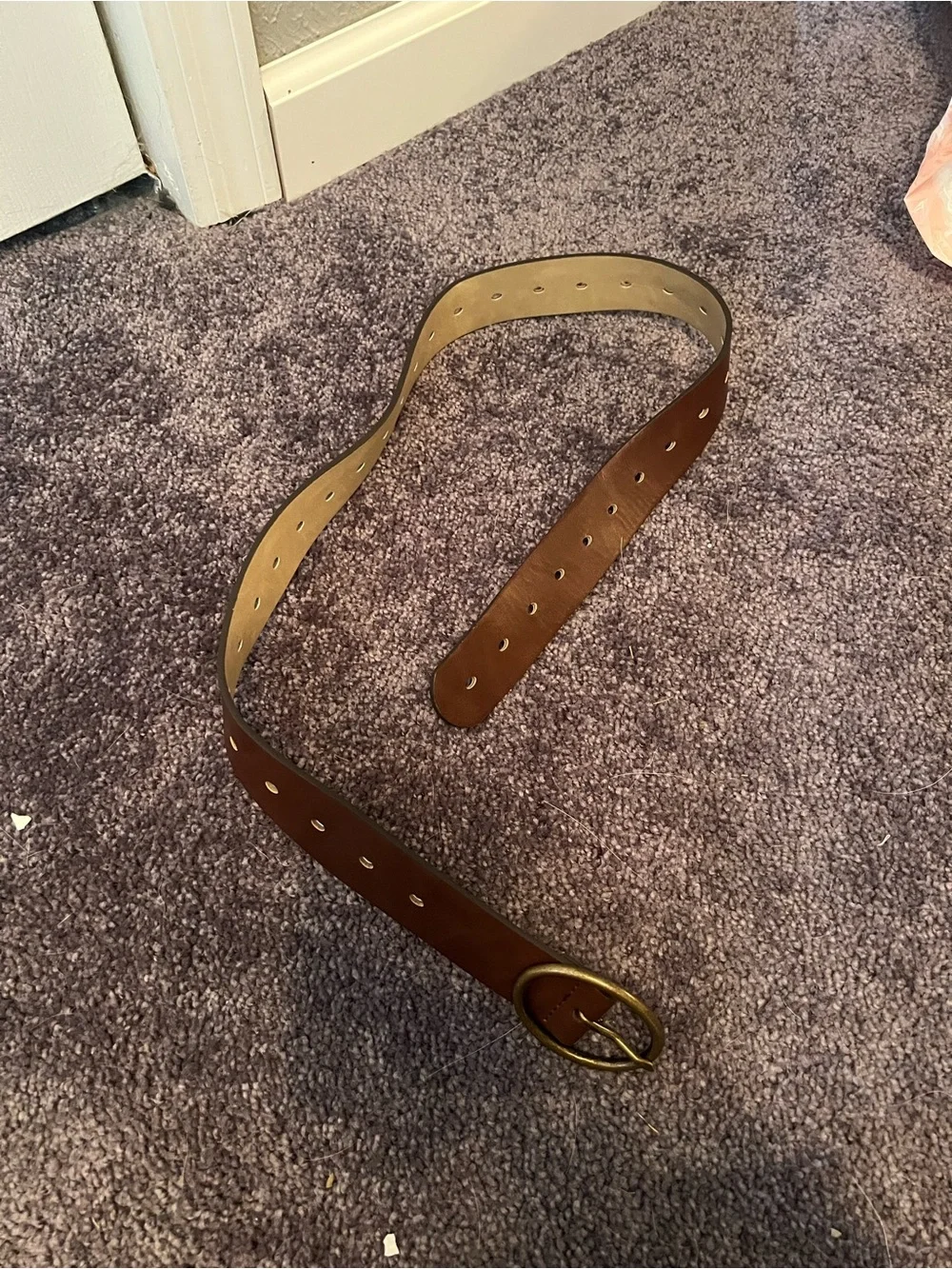 Brown Leather Belt with Brass Oval Buckle